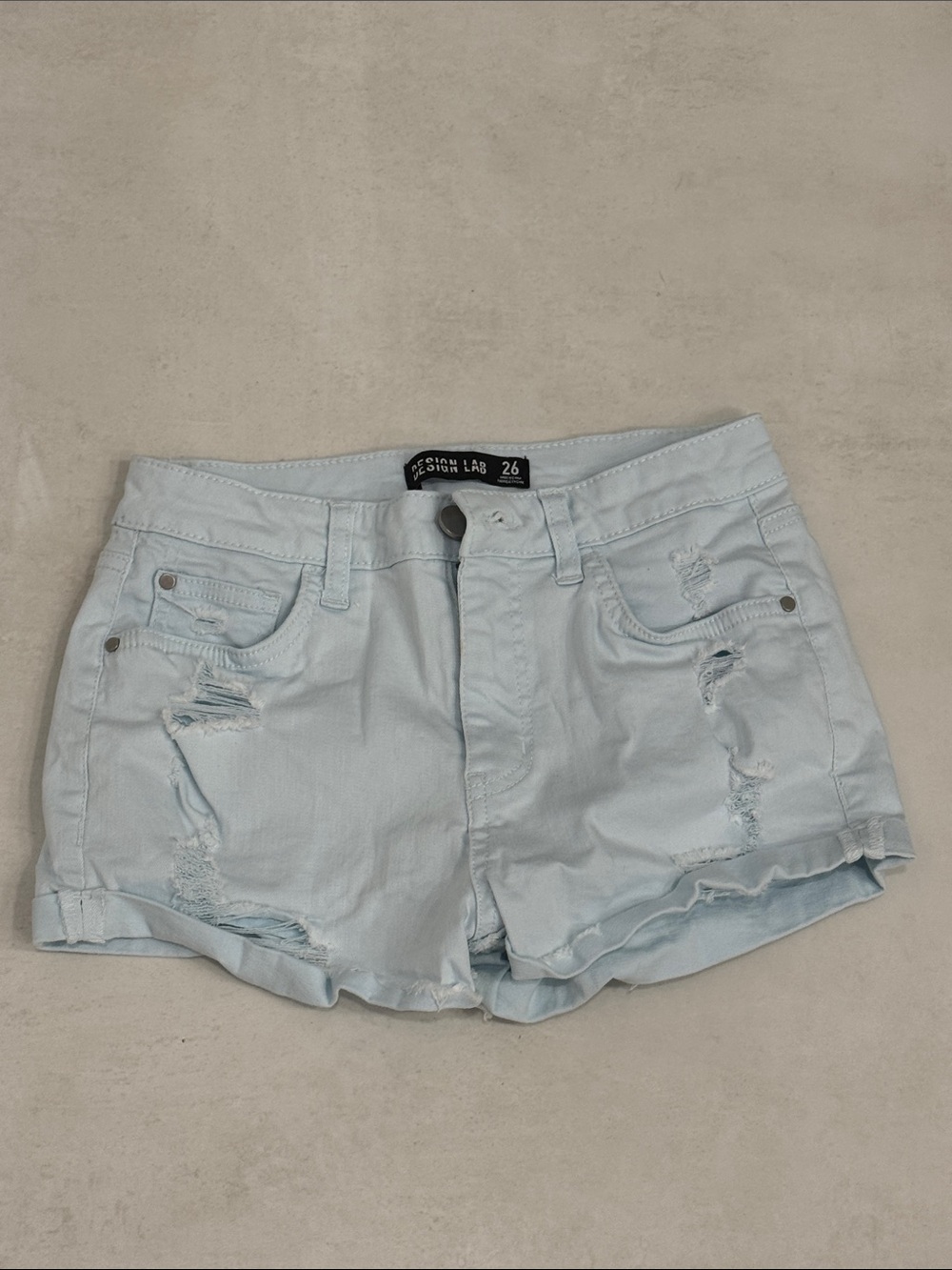 Design Lab Lord & Taylor Pale Blue Distressed Denim Shorts - Women